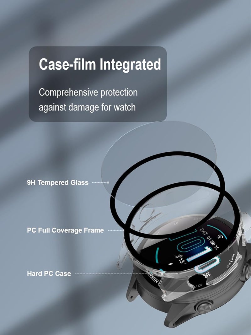 iDaPro [3-Pack Black] Screen Protector Case for Garmin Forerunner 970,Full Protective Cover with Built-in 9H Tempered Glass & 4 Silicone Dust Plugs,Hard PC Shell,Complete Protection for Running,Gym - Image 2